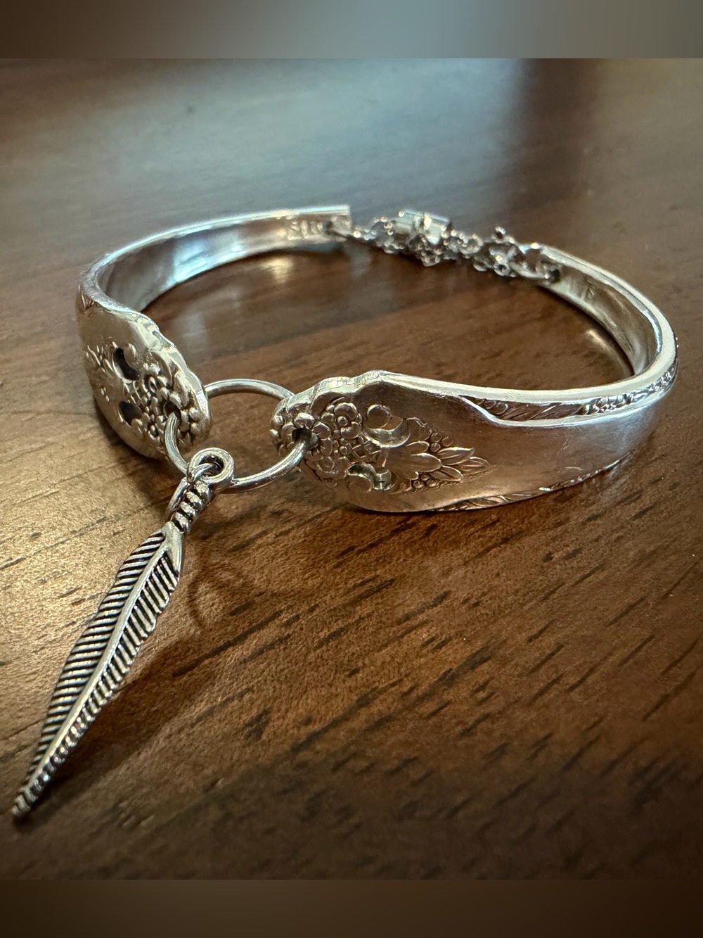 Lovely Lady Silverware Bracelet with Feather Charm (Medium)